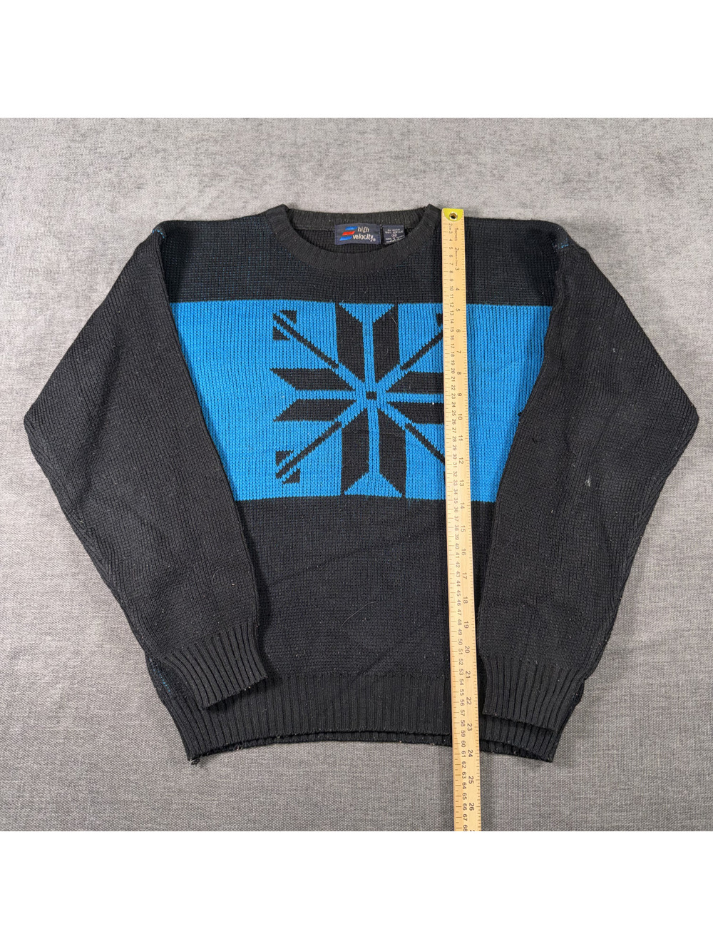 High Velocity Vintage Black and Blue Acrylic Sweater Medium - Picture 2 of 5